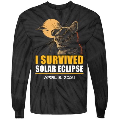 I Survived Solar Eclipse April 8 2024 Totality Funny Cat Tie-Dye Long Sleeve Shirt