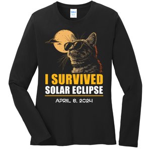 I Survived Solar Eclipse April 8 2024 Totality Funny Cat Ladies Long Sleeve Shirt