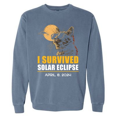 I Survived Solar Eclipse April 8 2024 Totality Funny Cat Garment-Dyed Sweatshirt