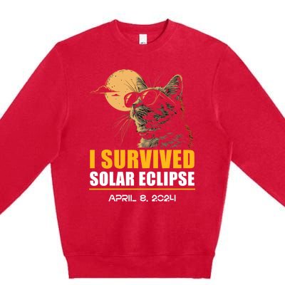 I Survived Solar Eclipse April 8 2024 Totality Funny Cat Premium Crewneck Sweatshirt