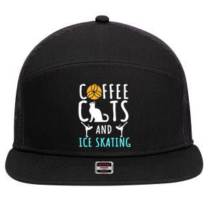 Ice Skating Skater Sport Cat Coffee Lover 7 Panel Mesh Trucker Snapback Hat