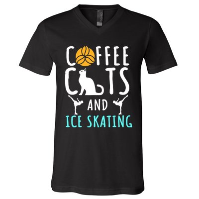 Ice Skating Skater Sport Cat Coffee Lover V-Neck T-Shirt