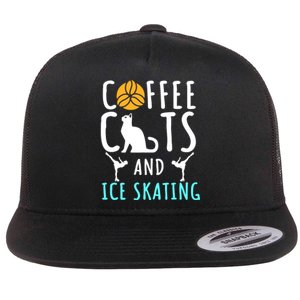 Ice Skating Skater Sport Cat Coffee Lover Flat Bill Trucker Hat