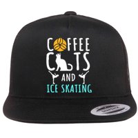 Ice Skating Skater Sport Cat Coffee Lover Flat Bill Trucker Hat