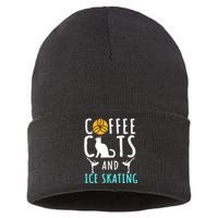 Ice Skating Skater Sport Cat Coffee Lover Sustainable Knit Beanie