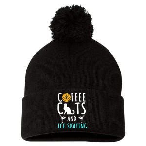 Ice Skating Skater Sport Cat Coffee Lover Pom Pom 12in Knit Beanie