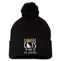 Ice Skating Skater Sport Cat Coffee Lover Pom Pom 12in Knit Beanie