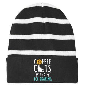 Ice Skating Skater Sport Cat Coffee Lover Striped Beanie with Solid Band