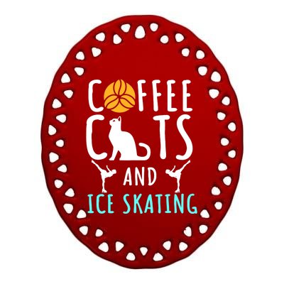 Ice Skating Skater Sport Cat Coffee Lover Ceramic Oval Ornament