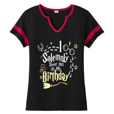 I Solemnly Swear That It's My Birthday Funny Ladies Halftime Notch Neck Tee