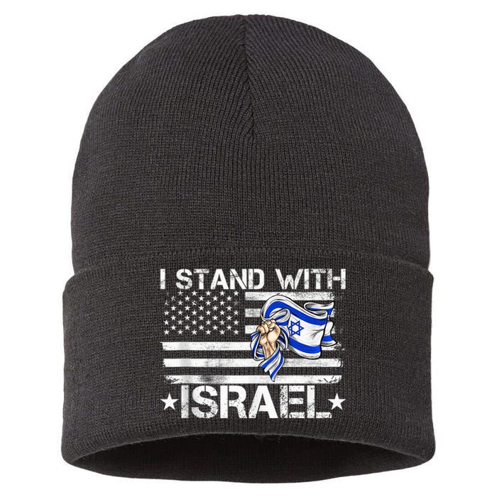 Israel Strong shirt Pray For Israel US Israel Flag Sustainable Knit Beanie