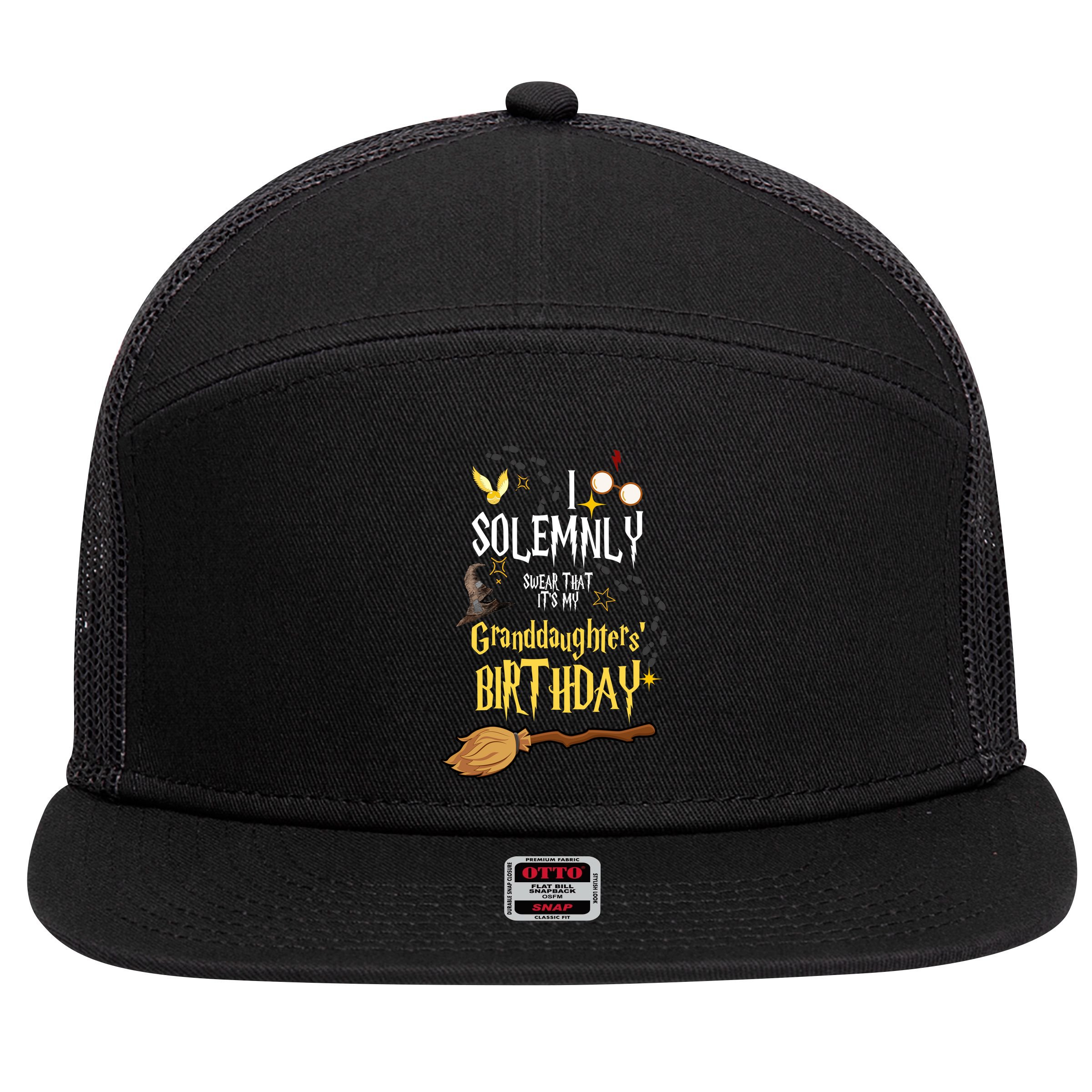 I Solemnly Swear That It's My Granddaughters' Birthday 7 Panel Mesh Trucker Snapback Hat
