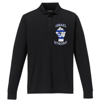 Israel Strong Support Stand With Israel Love Jewish Pride Performance Long Sleeve Polo