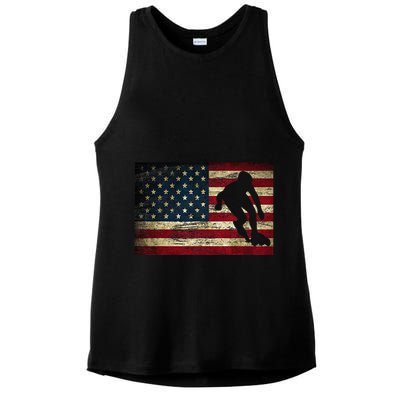 Inline Speed Skating American Flag Roller Blading Ladies PosiCharge Tri-Blend Wicking Tank