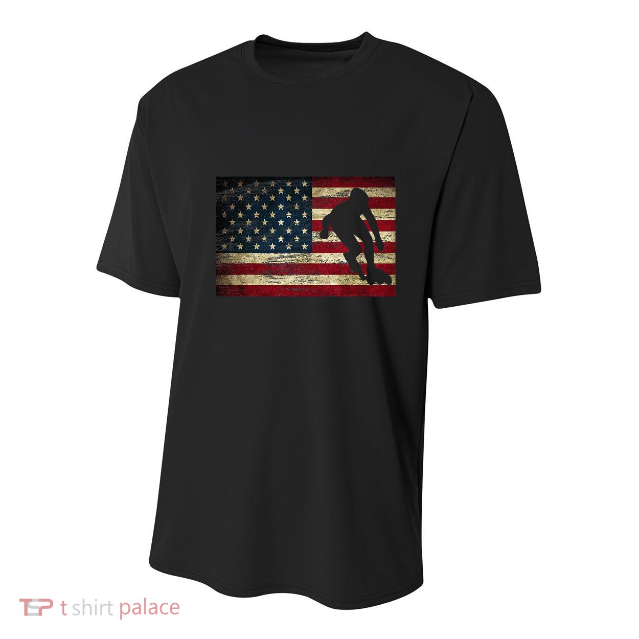 Inline Speed Skating American Flag Roller Blading Youth Performance Sprint T-Shirt