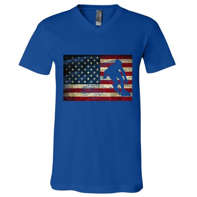 Inline Speed Skating American Flag Roller Blading V-Neck T-Shirt