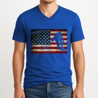 Inline Speed Skating American Flag Roller Blading V-Neck T-Shirt