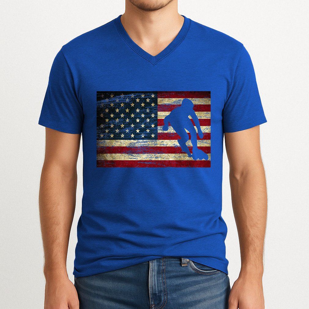 Inline Speed Skating American Flag Roller Blading V-Neck T-Shirt