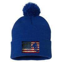 Inline Speed Skating American Flag Roller Blading Pom Pom 12in Knit Beanie