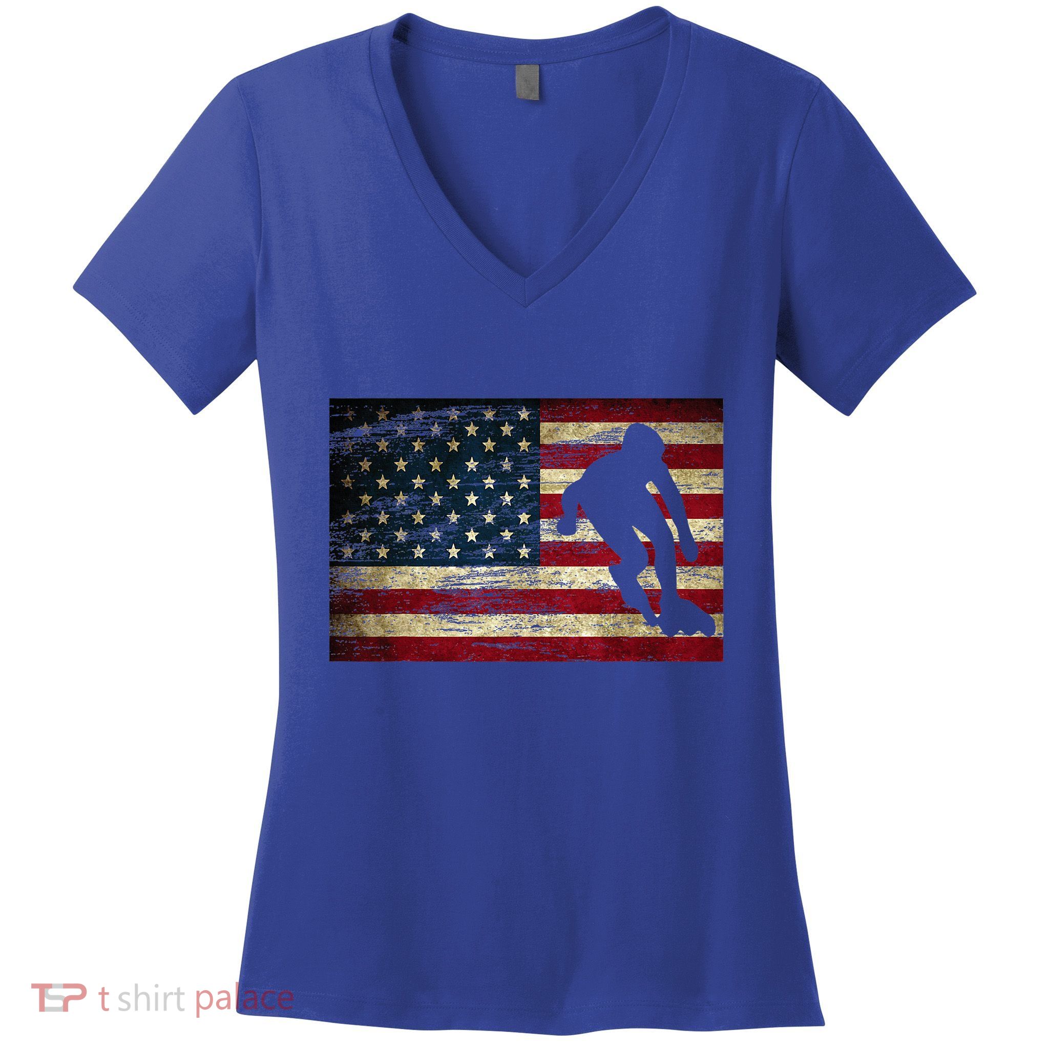 Inline Speed Skating American Flag Roller Blading Women's V-Neck T-Shirt