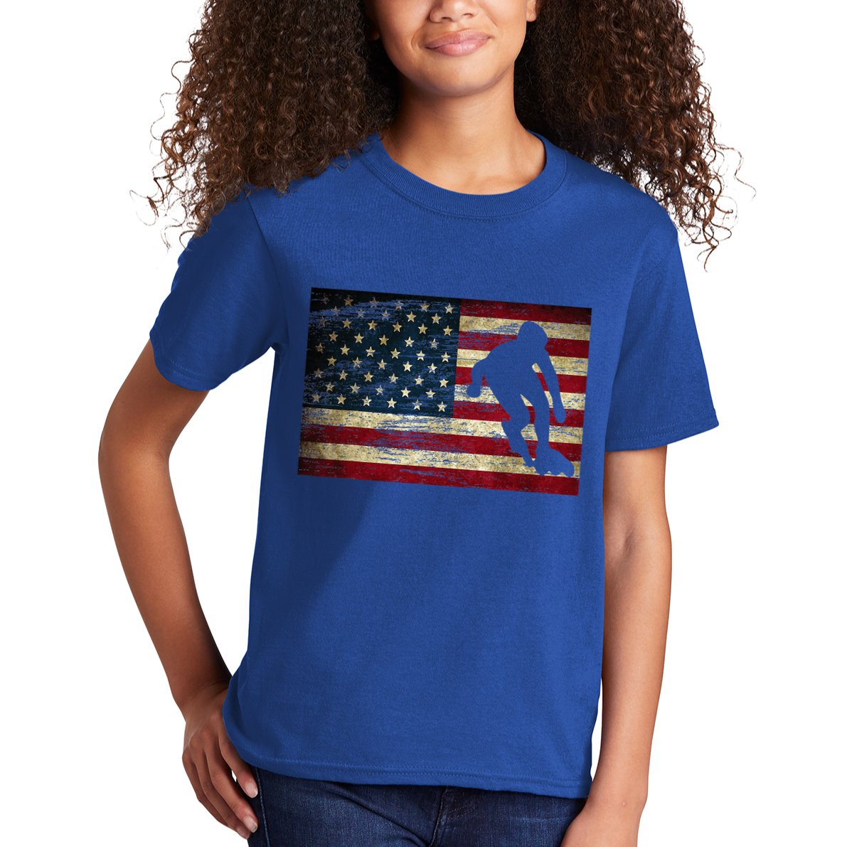 Inline Speed Skating American Flag Roller Blading Kids T-Shirt