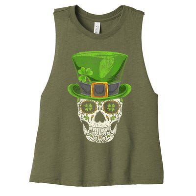 Irish Skull St Patricks Day Women's Racerback Cropped Tank