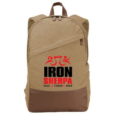 IRON SHERPA Sherpa Triathlon Triathlete Haul Cheer Beer Cotton Canvas Backpack
