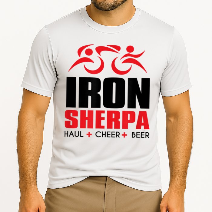 IRON SHERPA Sherpa Triathlon Triathlete Haul Cheer Beer Cooling Performance Crew T-Shirt