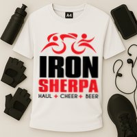IRON SHERPA Sherpa Triathlon Triathlete Haul Cheer Beer Cooling Performance Crew T-Shirt