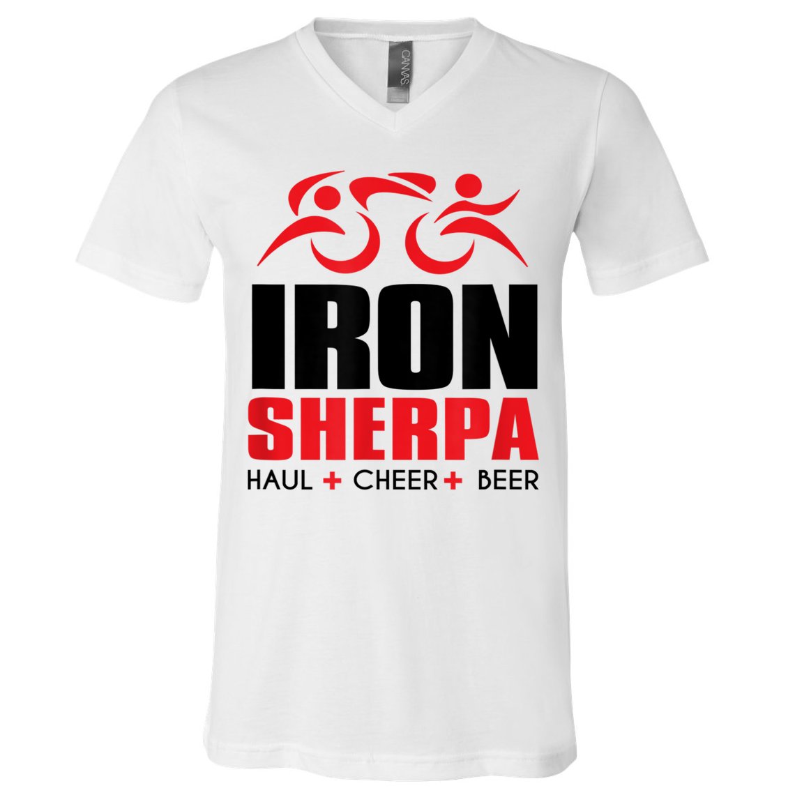 IRON SHERPA Sherpa Triathlon Triathlete Haul Cheer Beer V-Neck T-Shirt