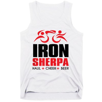 IRON SHERPA Sherpa Triathlon Triathlete Haul Cheer Beer Tank Top