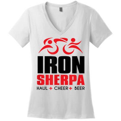 IRON SHERPA Sherpa Triathlon Triathlete Haul Cheer Beer Women's V-Neck T-Shirt