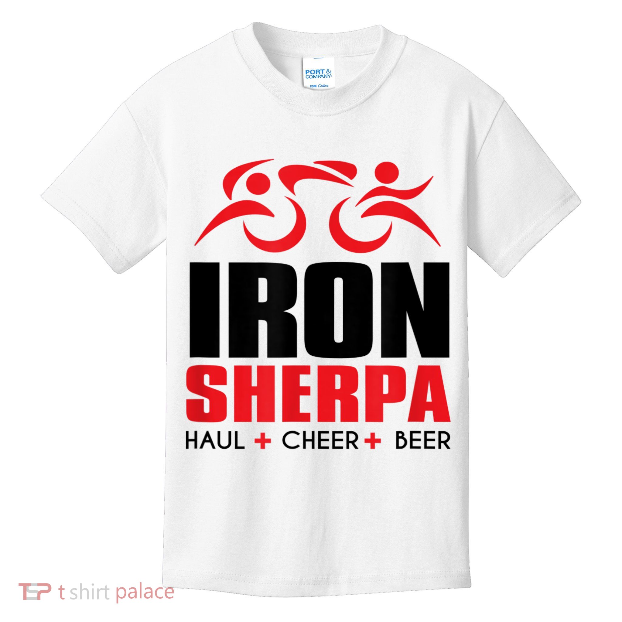IRON SHERPA Sherpa Triathlon Triathlete Haul Cheer Beer Kids T-Shirt