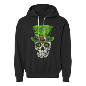 Irish Skull St Patricks Day Funny shamrock Garment-Dyed Fleece Hoodie