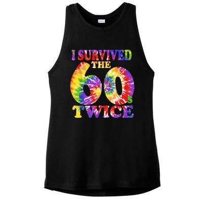 I Survived The Sixties 60s Twice Tie Dye 70th Birthday Ladies PosiCharge Tri-Blend Wicking Tank