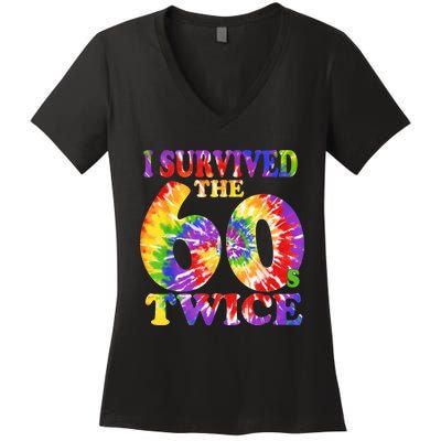 I Survived The Sixties 60s Twice Tie Dye 70th Birthday Women's V-Neck T-Shirt