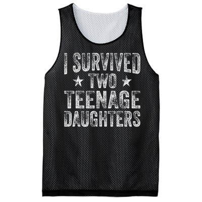 I Survived Two Teenage Daughters Teenager Funny Dad Mom Mesh Reversible Basketball Jersey Tank