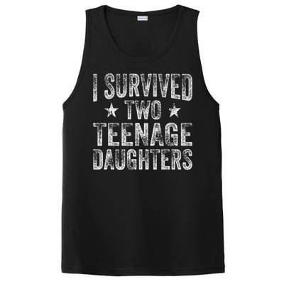 I Survived Two Teenage Daughters Teenager Funny Dad Mom PosiCharge Competitor Tank