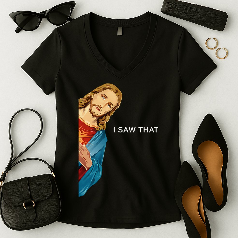 I Saw That Funny Jesus Christian Women's V-Neck T-Shirt