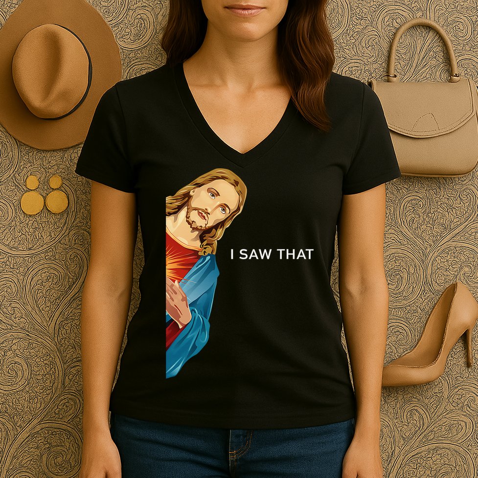 I Saw That Funny Jesus Christian Women's V-Neck T-Shirt