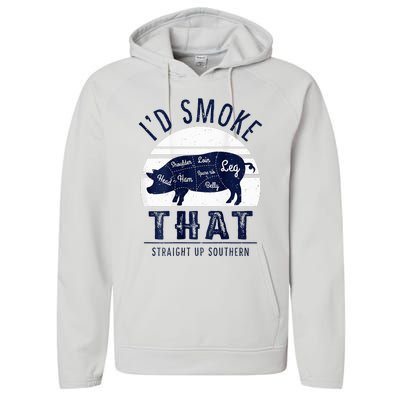 ID Smoke That Straight Up Southern Pork Cuts Grilling Bbq Performance Fleece Hoodie