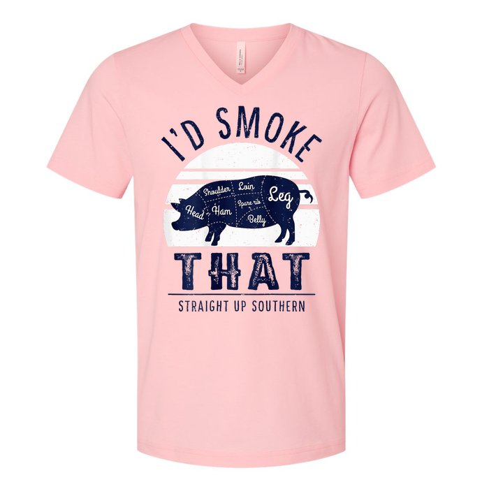 ID Smoke That Straight Up Southern Pork Cuts Grilling Bbq V-Neck T-Shirt