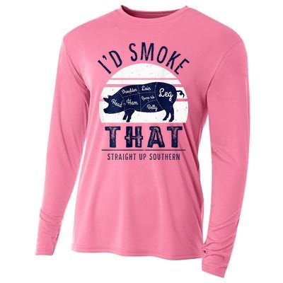 ID Smoke That Straight Up Southern Pork Cuts Grilling Bbq Cooling Performance Long Sleeve Crew