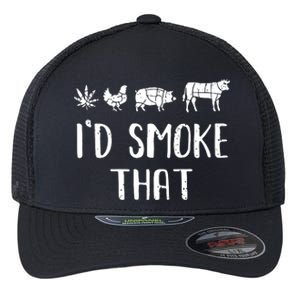 I'd Smoke That Funny BBQ Weed Cannabis Flexfit Unipanel Trucker Cap