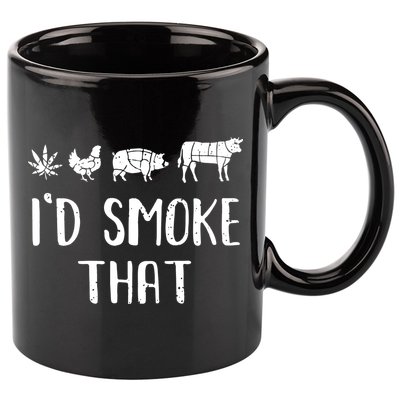 I'd Smoke That Funny BBQ Weed Cannabis 11oz C Handle Ceramic Mug