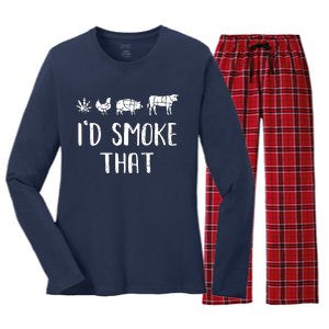 I'd Smoke That Funny BBQ Weed Cannabis Women's Long Sleeve Flannel Pajama Set 