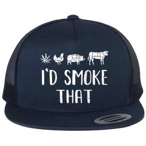 I'd Smoke That Funny BBQ Weed Cannabis Flat Bill Trucker Hat