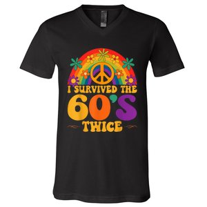 I Survived The 60s Twice Sixties 70th 70s Year Old Birthday V-Neck T-Shirt