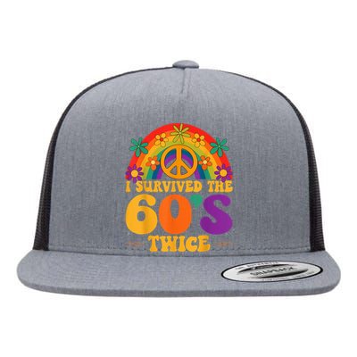 I Survived The 60s Twice Sixties 70th 70s Year Old Birthday Flat Bill Trucker Hat