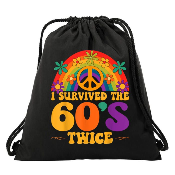 I Survived The 60s Twice Sixties 70th 70s Year Old Birthday Drawstring Bag